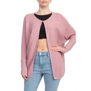 NEW LISSY crew neck open front knit cardigan in dark pink